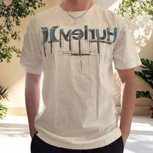 Y2K 2000s White Hurley Cyber Graphic T-Shirt Size Large Skater Vintage Surf USA